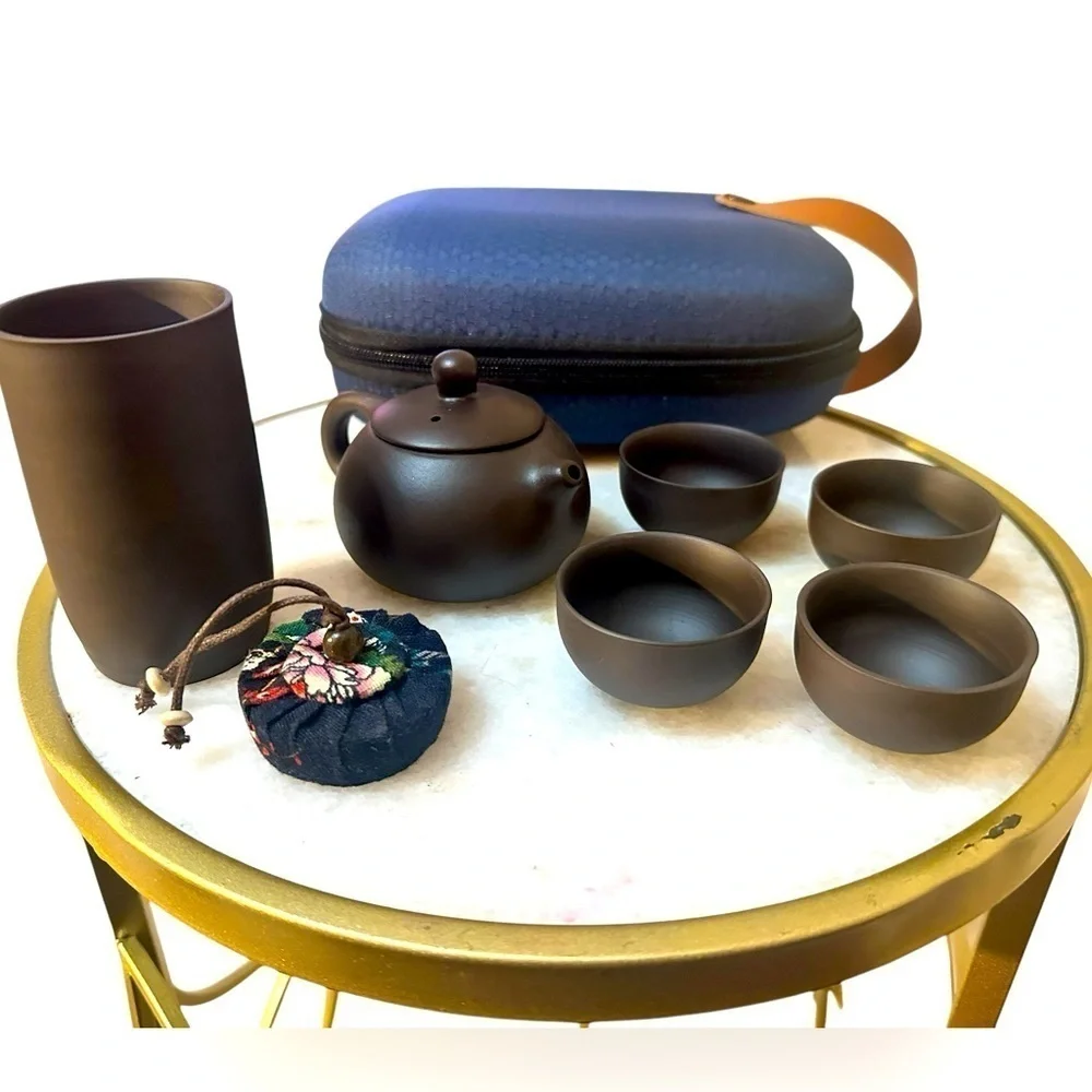 Yixing Style Clay Gongfu Tea Set w Case Cups Teapot Tea Book Travel Kit